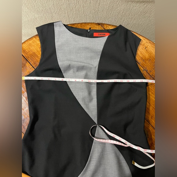 Tension black grey modern minimalist dress wool Rayon career casual midi geo 12 - Picture 4 of 6